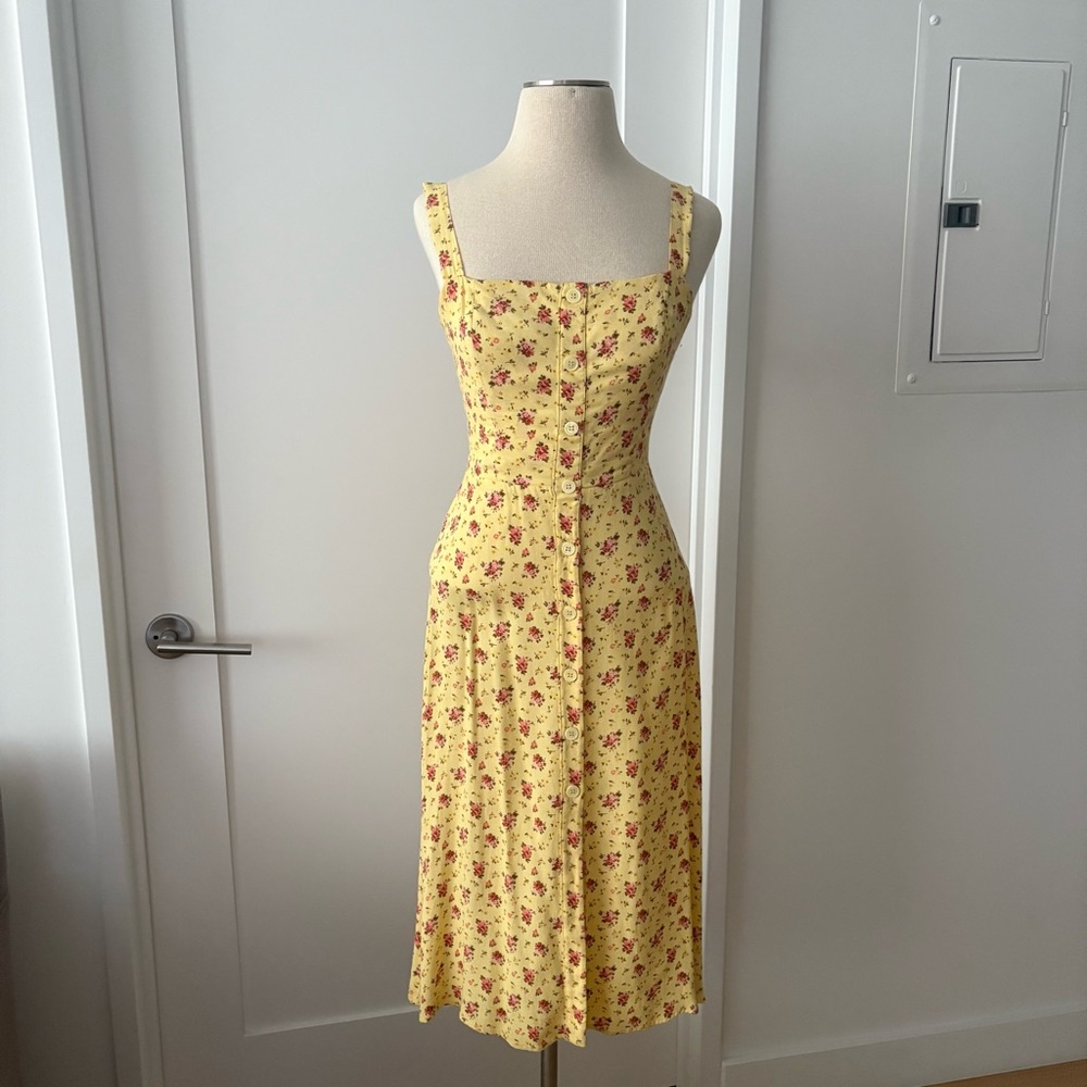 Reformation Persimmon Midi Dress Yellow Floral size 2